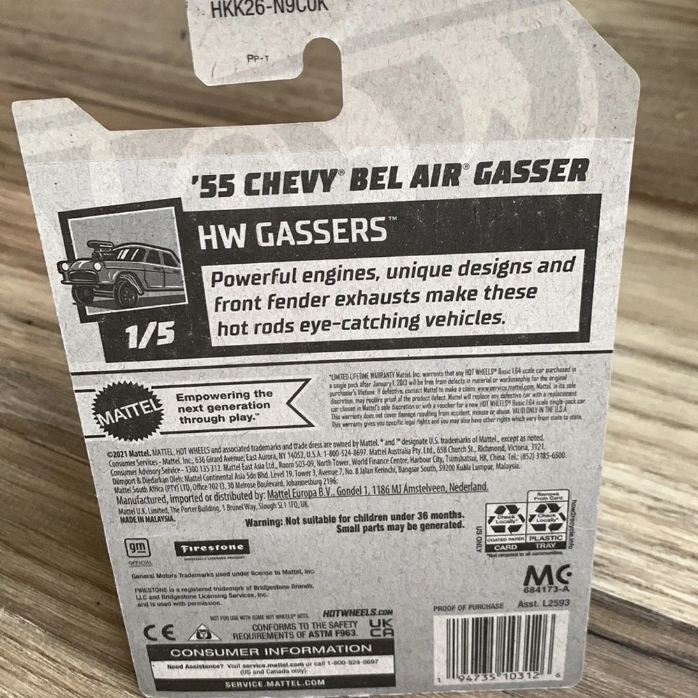 Hot Wheels 55 Chevy Bel Air Gasser Rod  1955 Belair Chevrolet Car Hotwheels New